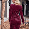 Velvet Vows Maeve Ruched Cowl - Neck Mini Dress - Lustreve
