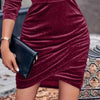 Velvet Vows Maeve Ruched Cowl - Neck Mini Dress - Lustreve