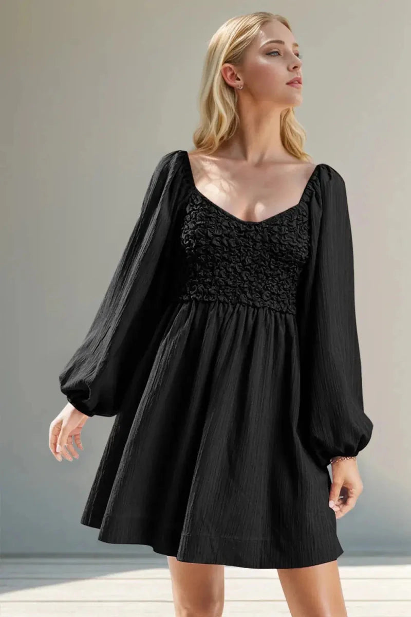Whispered Promises Smocked Mini Dress – Black - Lustreve