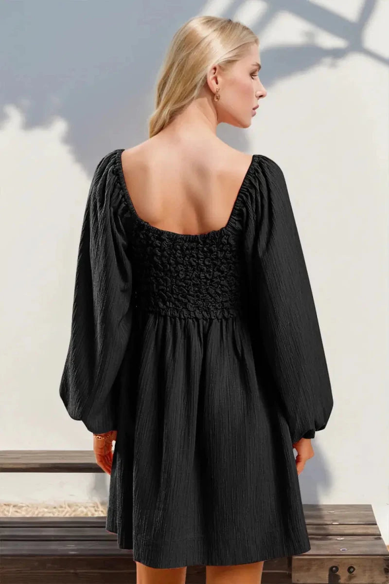 Whispered Promises Smocked Mini Dress – Black - Lustreve