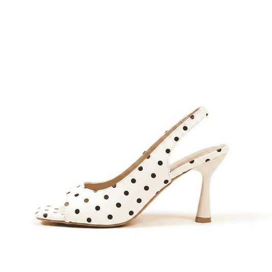 Midnight Muse Polka Sling Open Toe Flare Heels Sandals