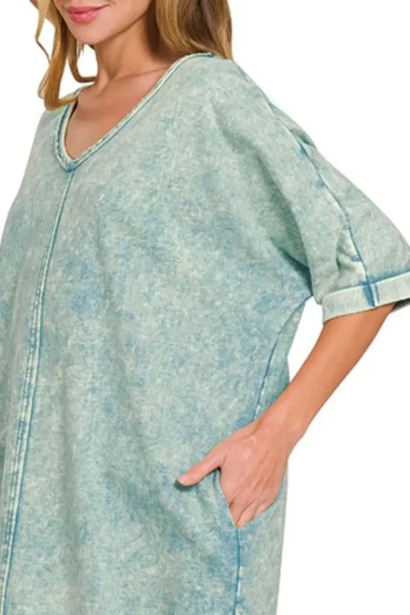 Zenana Acid - washed French Terry Tee Shirts Dress - Lustreve