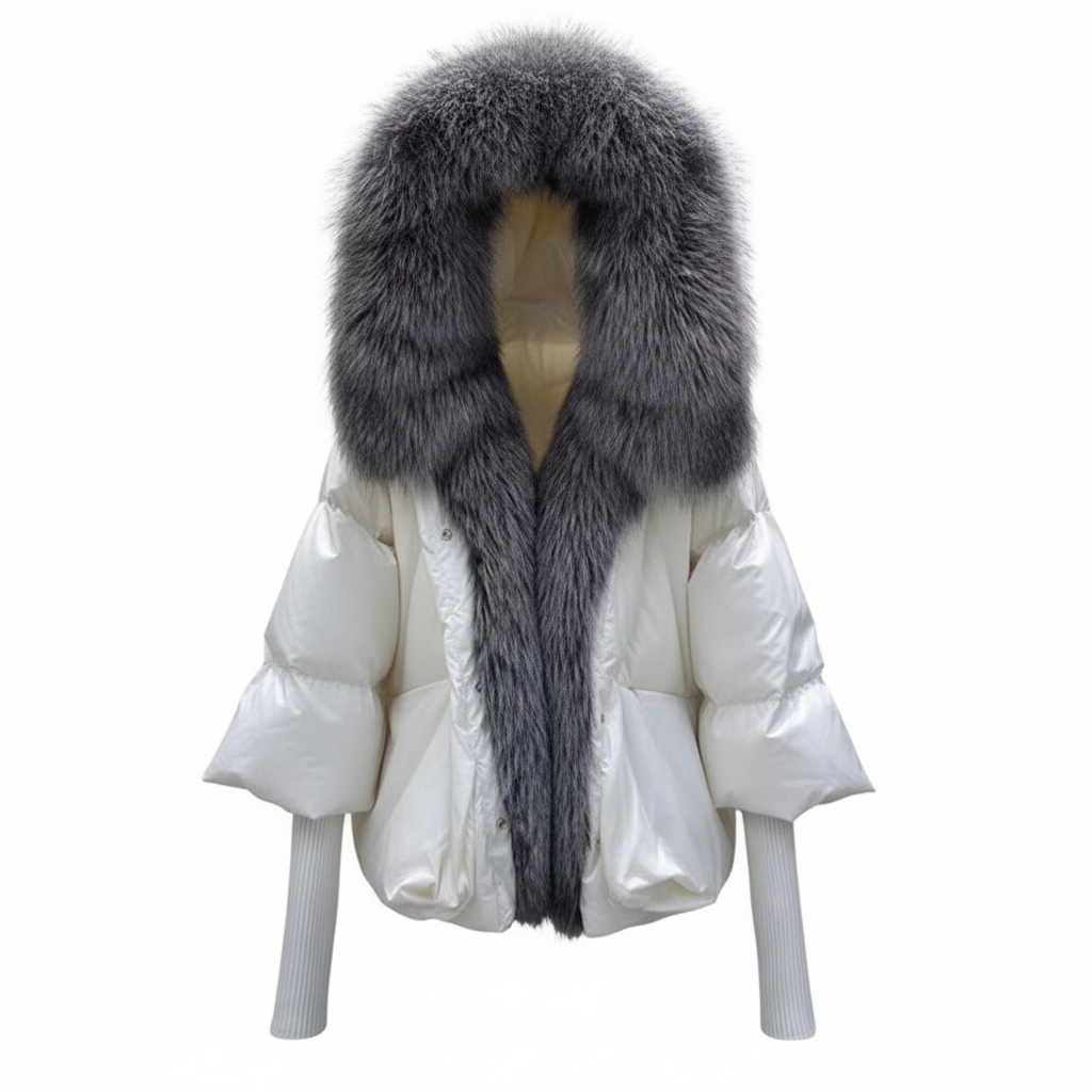 White Duck Down Real Fur  Collar Down Jacket